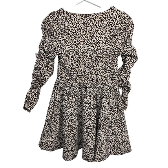 Topshop Leopard Print Puff Sleeve Fit & Flare Mini Dress Brown Tan Sz 6 - Picture 2 of 12